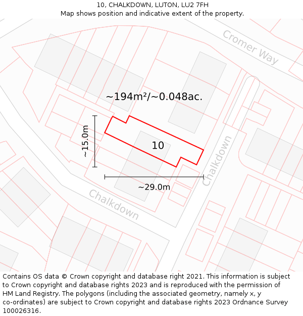 10, CHALKDOWN, LUTON, LU2 7FH: Plot and title map