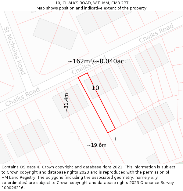 10, CHALKS ROAD, WITHAM, CM8 2BT: Plot and title map