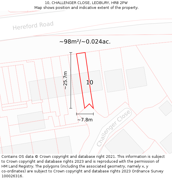 10, CHALLENGER CLOSE, LEDBURY, HR8 2PW: Plot and title map
