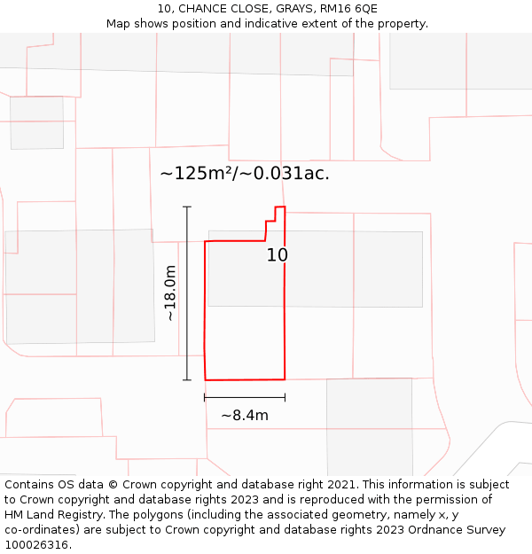 10, CHANCE CLOSE, GRAYS, RM16 6QE: Plot and title map