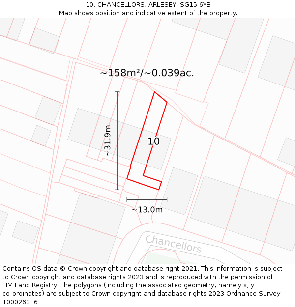 10, CHANCELLORS, ARLESEY, SG15 6YB: Plot and title map