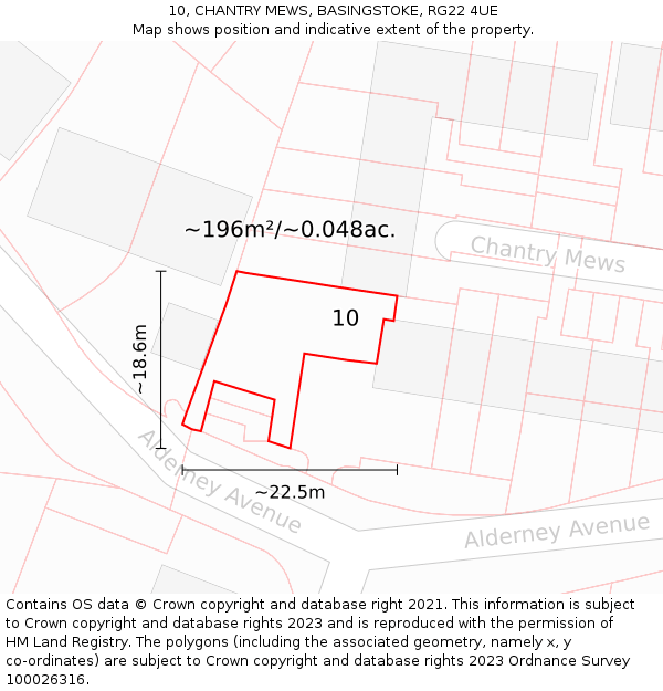 10, CHANTRY MEWS, BASINGSTOKE, RG22 4UE: Plot and title map
