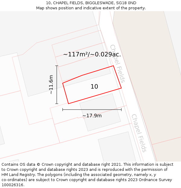 10, CHAPEL FIELDS, BIGGLESWADE, SG18 0ND: Plot and title map
