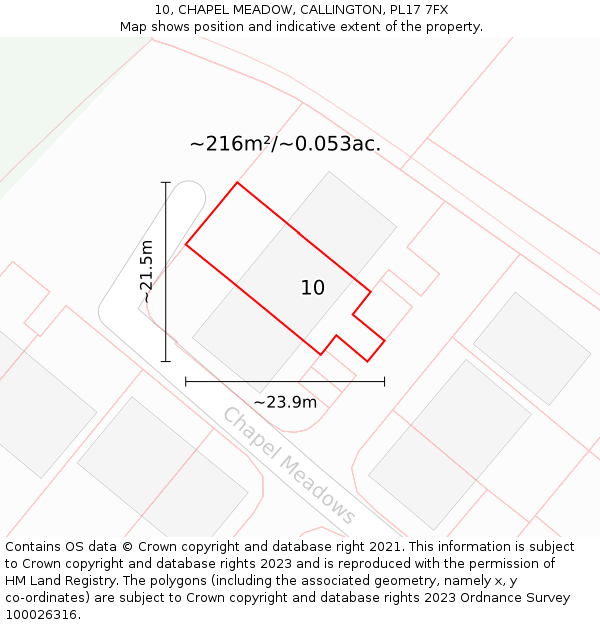 10, CHAPEL MEADOW, CALLINGTON, PL17 7FX: Plot and title map