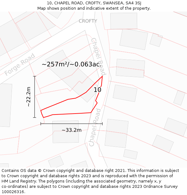 10, CHAPEL ROAD, CROFTY, SWANSEA, SA4 3SJ: Plot and title map