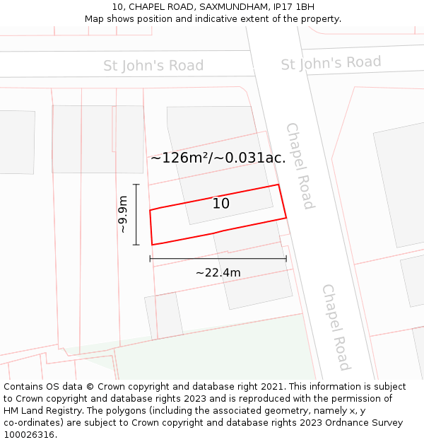 10, CHAPEL ROAD, SAXMUNDHAM, IP17 1BH: Plot and title map