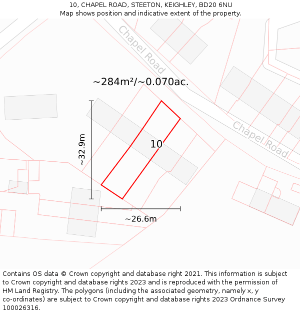 10, CHAPEL ROAD, STEETON, KEIGHLEY, BD20 6NU: Plot and title map