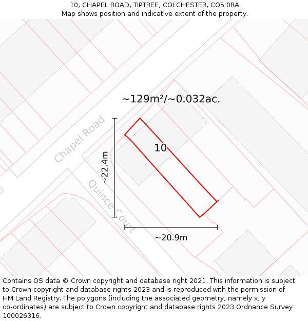 10, CHAPEL ROAD, TIPTREE, COLCHESTER, CO5 0RA: Plot and title map