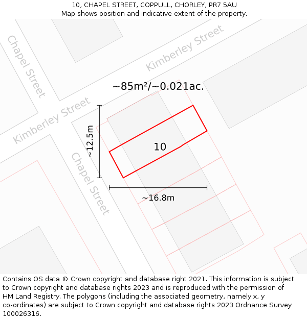 10, CHAPEL STREET, COPPULL, CHORLEY, PR7 5AU: Plot and title map