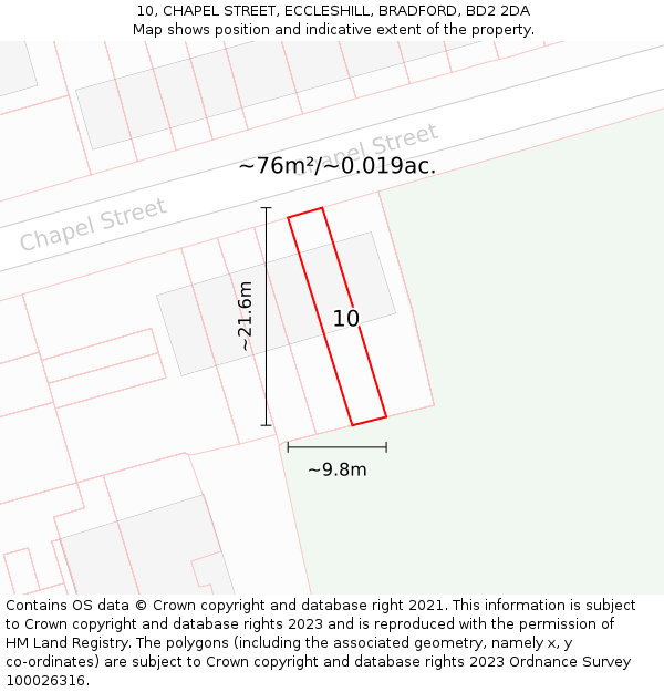 10, CHAPEL STREET, ECCLESHILL, BRADFORD, BD2 2DA: Plot and title map