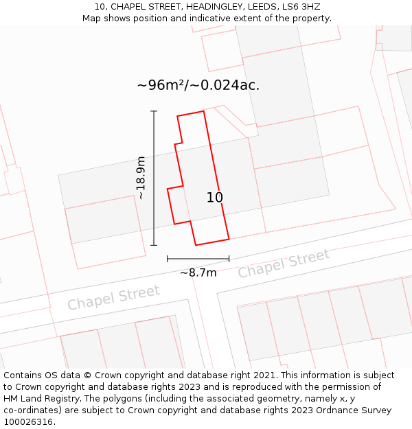 10, CHAPEL STREET, HEADINGLEY, LEEDS, LS6 3HZ: Plot and title map