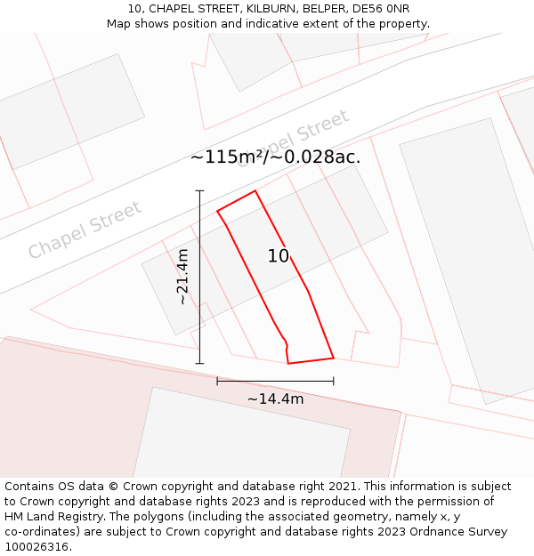 10, CHAPEL STREET, KILBURN, BELPER, DE56 0NR: Plot and title map