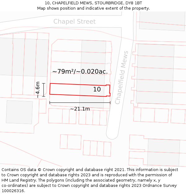 10, CHAPELFIELD MEWS, STOURBRIDGE, DY8 1BT: Plot and title map
