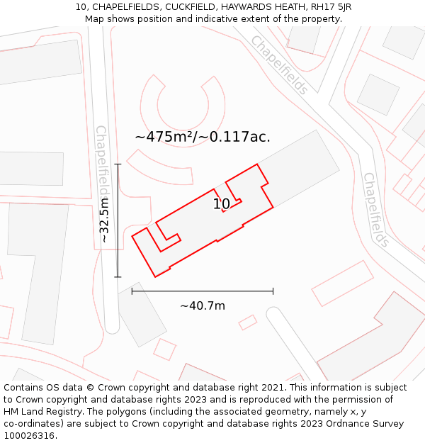 10, CHAPELFIELDS, CUCKFIELD, HAYWARDS HEATH, RH17 5JR: Plot and title map