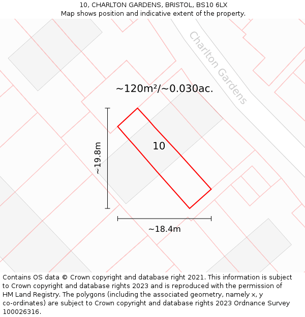 10, CHARLTON GARDENS, BRISTOL, BS10 6LX: Plot and title map