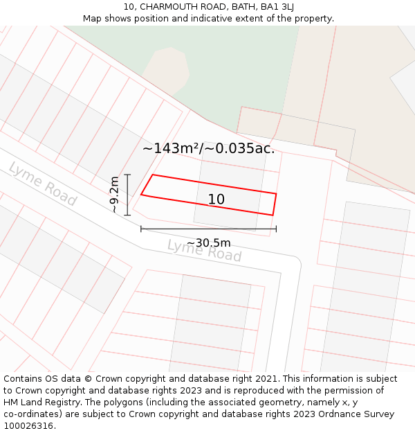 10, CHARMOUTH ROAD, BATH, BA1 3LJ: Plot and title map