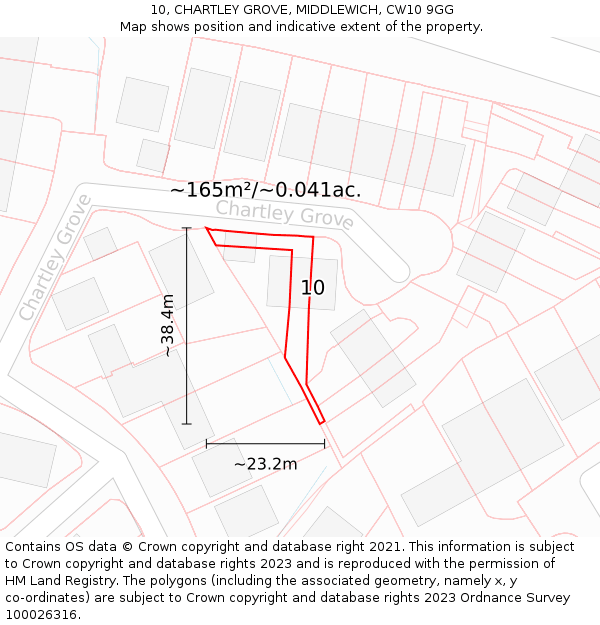 10, CHARTLEY GROVE, MIDDLEWICH, CW10 9GG: Plot and title map