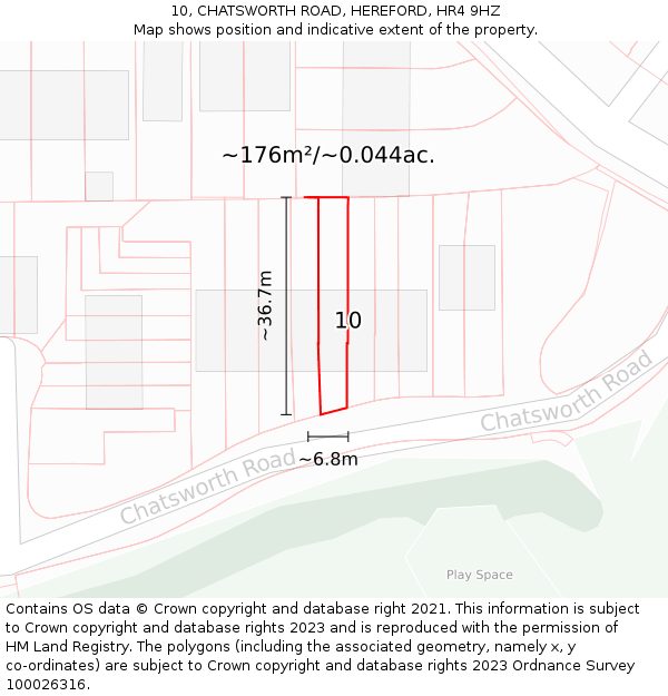 10, CHATSWORTH ROAD, HEREFORD, HR4 9HZ: Plot and title map