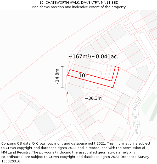 10, CHATSWORTH WALK, DAVENTRY, NN11 8BD: Plot and title map