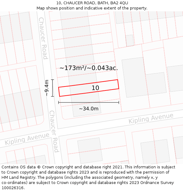 10, CHAUCER ROAD, BATH, BA2 4QU: Plot and title map