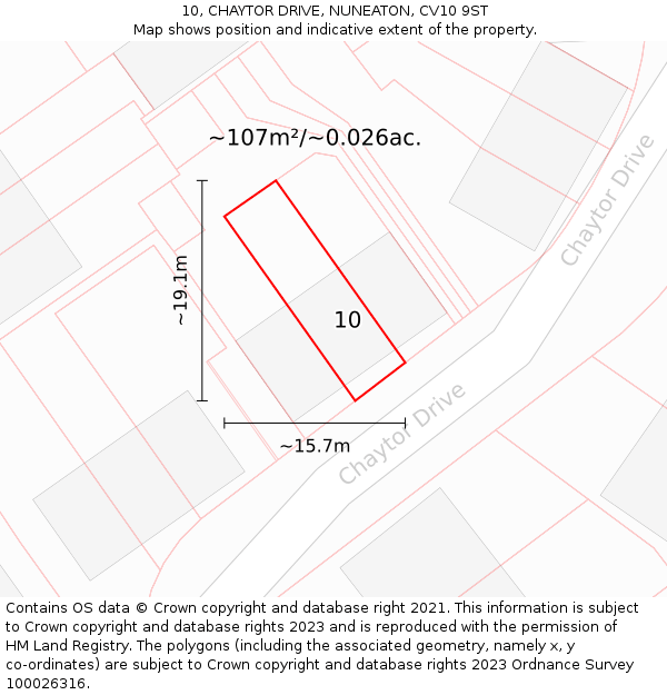 10, CHAYTOR DRIVE, NUNEATON, CV10 9ST: Plot and title map