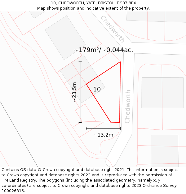 10, CHEDWORTH, YATE, BRISTOL, BS37 8RX: Plot and title map