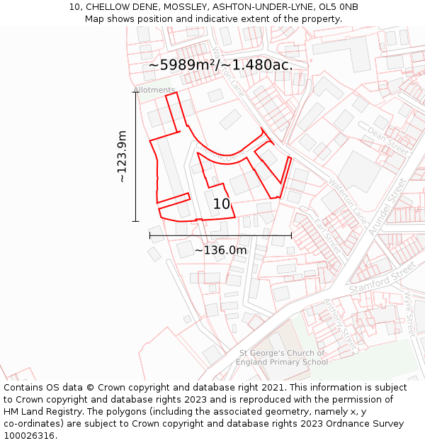 10, CHELLOW DENE, MOSSLEY, ASHTON-UNDER-LYNE, OL5 0NB: Plot and title map