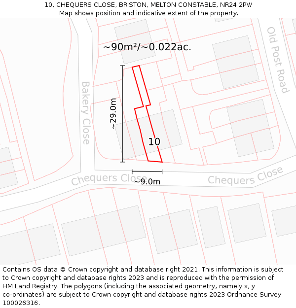 10, CHEQUERS CLOSE, BRISTON, MELTON CONSTABLE, NR24 2PW: Plot and title map