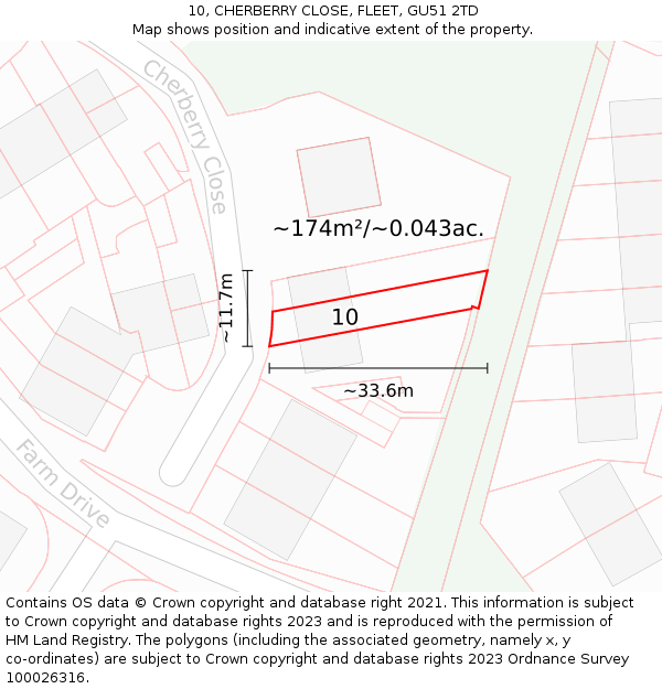 10, CHERBERRY CLOSE, FLEET, GU51 2TD: Plot and title map