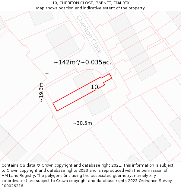 10, CHERITON CLOSE, BARNET, EN4 9TX: Plot and title map