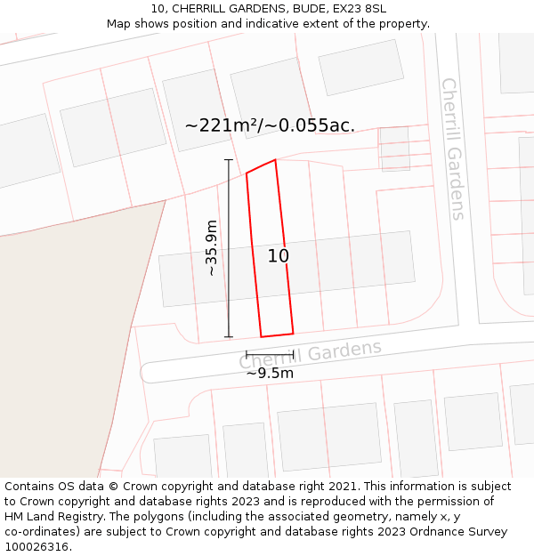 10, CHERRILL GARDENS, BUDE, EX23 8SL: Plot and title map