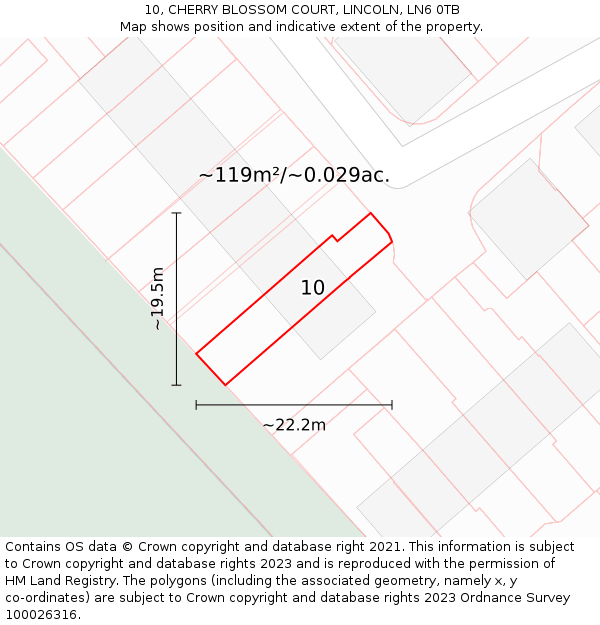 10, CHERRY BLOSSOM COURT, LINCOLN, LN6 0TB: Plot and title map