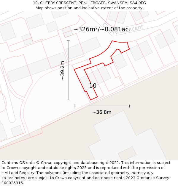 10, CHERRY CRESCENT, PENLLERGAER, SWANSEA, SA4 9FG: Plot and title map