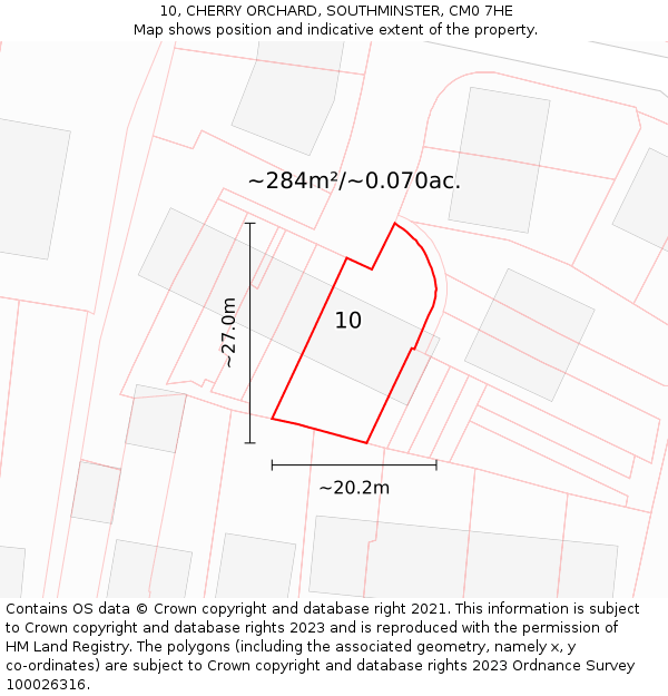 10, CHERRY ORCHARD, SOUTHMINSTER, CM0 7HE: Plot and title map