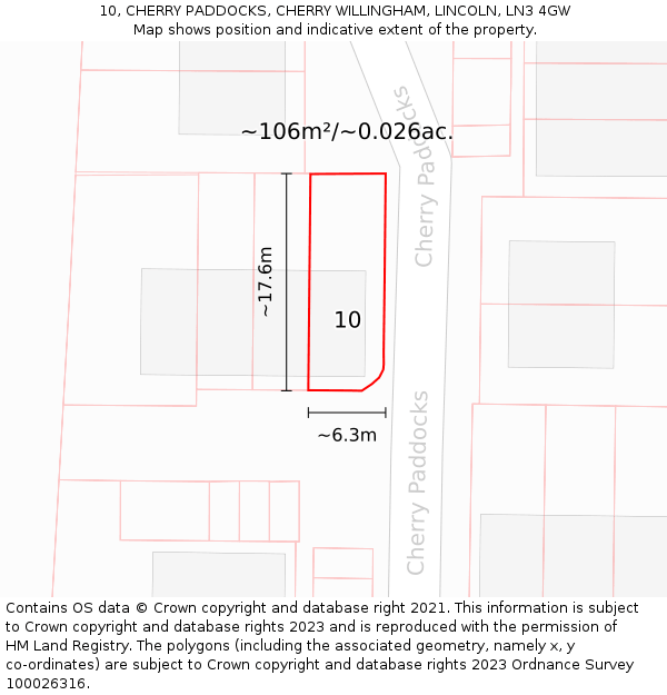 10, CHERRY PADDOCKS, CHERRY WILLINGHAM, LINCOLN, LN3 4GW: Plot and title map