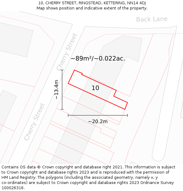 10, CHERRY STREET, RINGSTEAD, KETTERING, NN14 4DJ: Plot and title map