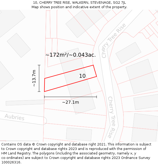 10, CHERRY TREE RISE, WALKERN, STEVENAGE, SG2 7JL: Plot and title map