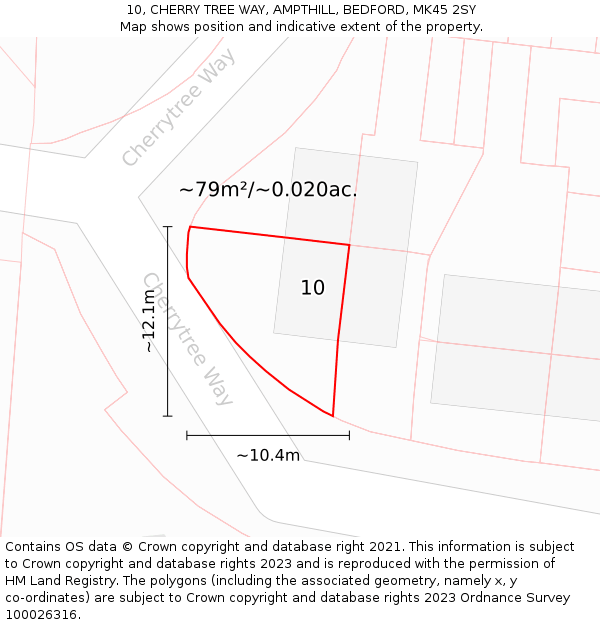 10, CHERRY TREE WAY, AMPTHILL, BEDFORD, MK45 2SY: Plot and title map
