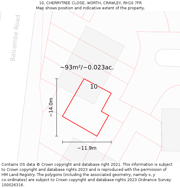 10, CHERRYTREE CLOSE, WORTH, CRAWLEY, RH10 7FR: Plot and title map