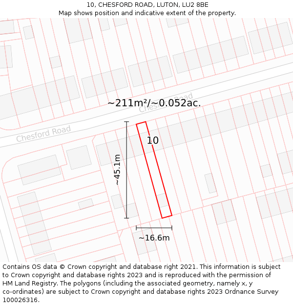 10, CHESFORD ROAD, LUTON, LU2 8BE: Plot and title map