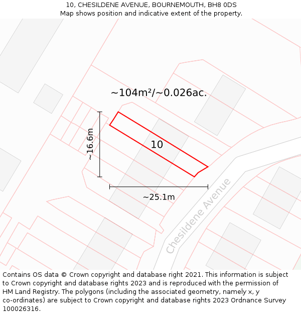10, CHESILDENE AVENUE, BOURNEMOUTH, BH8 0DS: Plot and title map