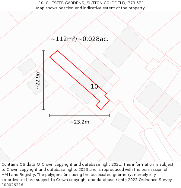10, CHESTER GARDENS, SUTTON COLDFIELD, B73 5BF: Plot and title map