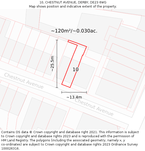 10, CHESTNUT AVENUE, DERBY, DE23 6WG: Plot and title map