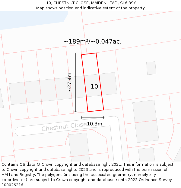 10, CHESTNUT CLOSE, MAIDENHEAD, SL6 8SY: Plot and title map