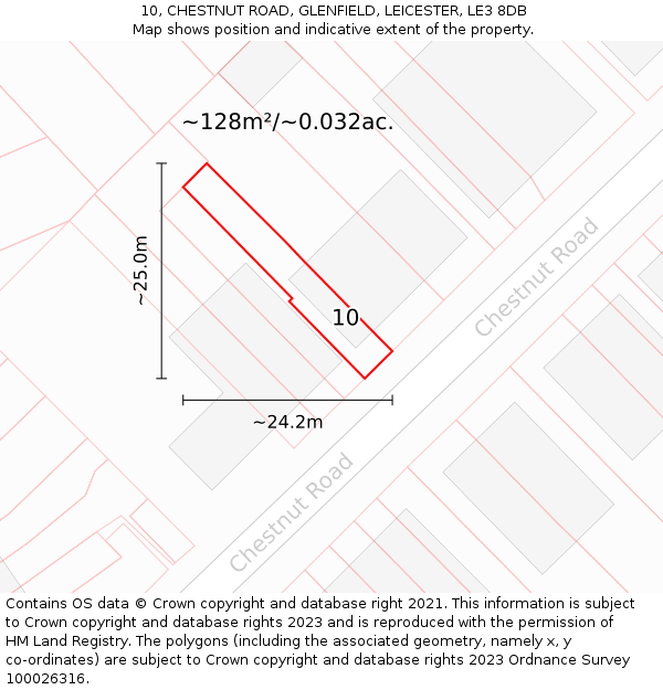 10, CHESTNUT ROAD, GLENFIELD, LEICESTER, LE3 8DB: Plot and title map