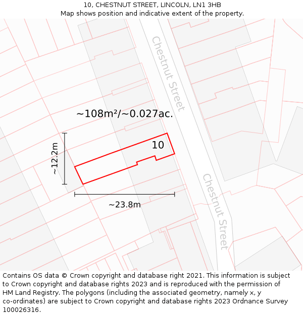 10, CHESTNUT STREET, LINCOLN, LN1 3HB: Plot and title map