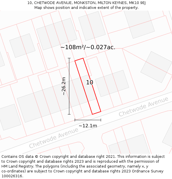 10, CHETWODE AVENUE, MONKSTON, MILTON KEYNES, MK10 9EJ: Plot and title map