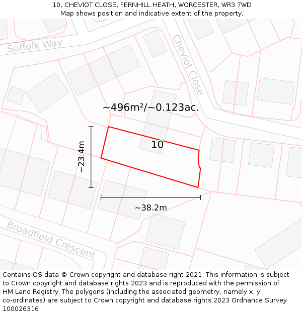 10, CHEVIOT CLOSE, FERNHILL HEATH, WORCESTER, WR3 7WD: Plot and title map