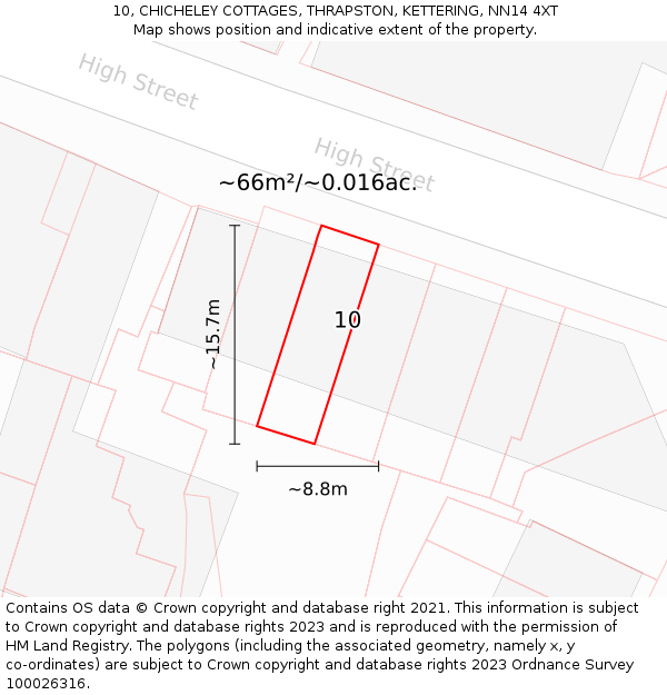 10, CHICHELEY COTTAGES, THRAPSTON, KETTERING, NN14 4XT: Plot and title map