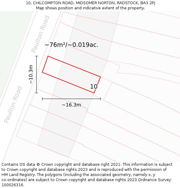 10, CHILCOMPTON ROAD, MIDSOMER NORTON, RADSTOCK, BA3 2PJ: Plot and title map